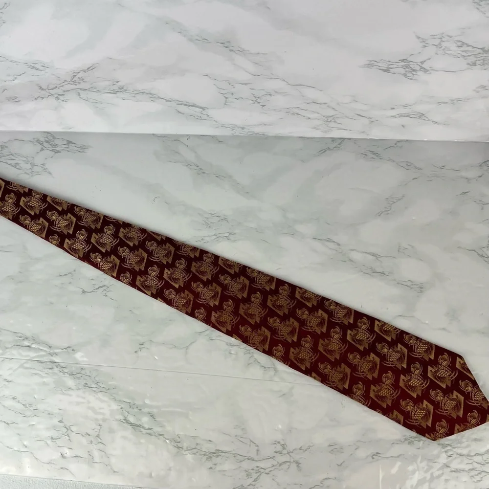 Audrey Buckner Mens Necktie Tie Burgundy Red Gold 100% European Silk Made In USA